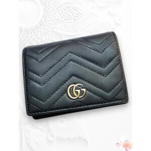 Gucci Marmont GG Matelassé Black Leather Snap Wallet Unisex Excellent 1A